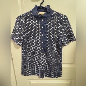 Tory Burch Ruffled Collar Polo.  Size Small.